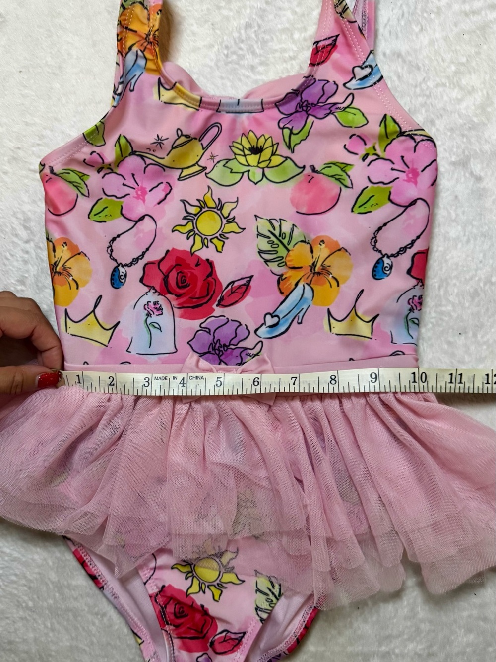 Disney Princess size 7/8 Pink Floral & Princess Print Tutu One-Piece Swimsuit - Picture 10 of 10